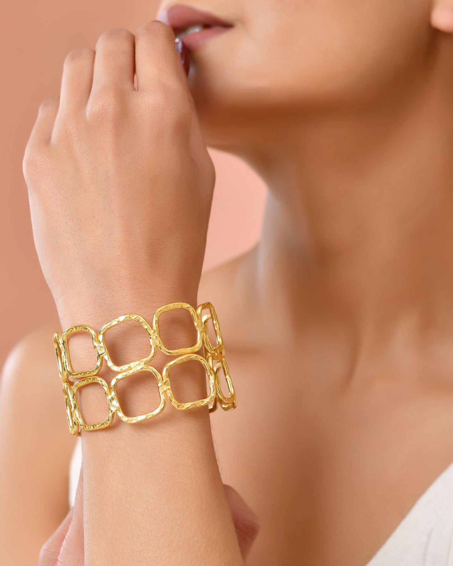 Jewels Nest Gold-Tone Geometric Link Cuff Bracelet For Women