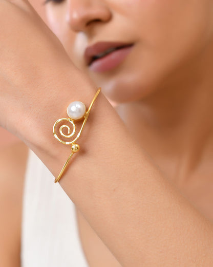 Jewels Nest Gold-Tone Pearl Detail Swirl Cuff Bracelet For Women