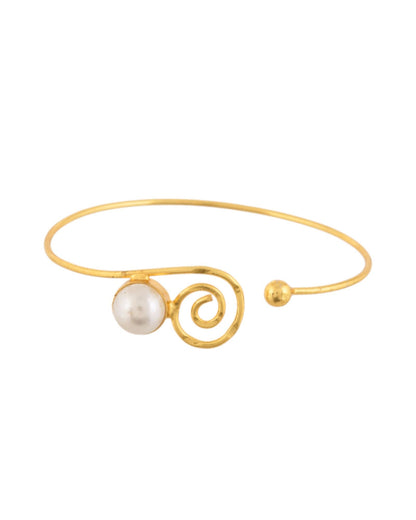 Jewels Nest Gold-Tone Pearl Detail Swirl Cuff Bracelet For Women