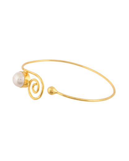 Jewels Nest Gold-Tone Pearl Detail Swirl Cuff Bracelet For Women