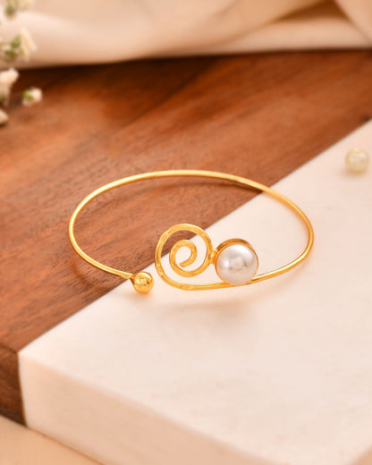 Jewels Nest Gold-Tone Pearl Detail Swirl Cuff Bracelet For Women