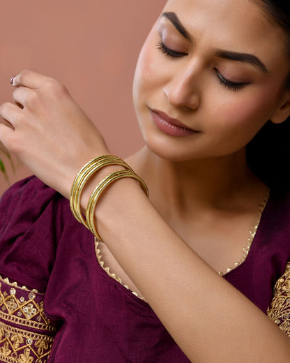 Jewels Nest Gold-Tone Textured Open Cuff Bangles Set For Women (Set Of 6)