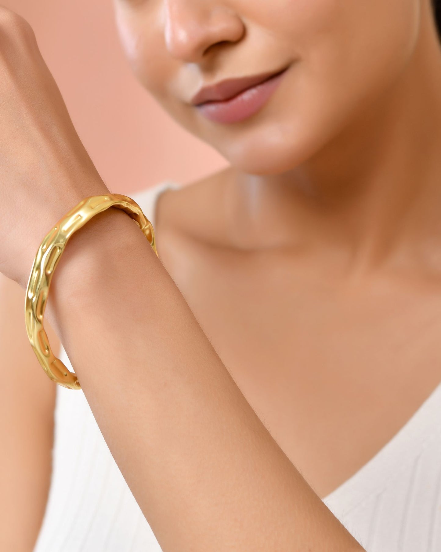Jewels Nest Gold-Tone Textured Open Cuff Bracelet For Women