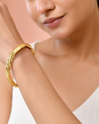 Jewels Nest Gold-Tone Textured Open Cuff Bracelet For Women