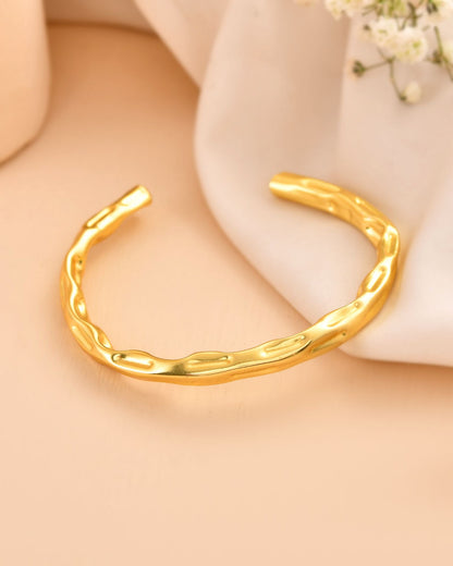 Jewels Nest Gold-Tone Textured Open Cuff Bracelet For Women
