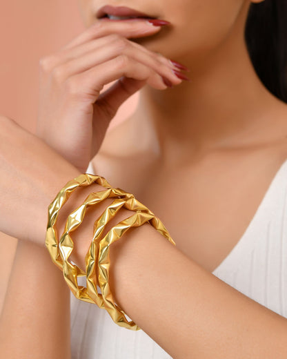 Jewels Nest Gold-Tone Crinkle Textured Open Bangles Set For Women