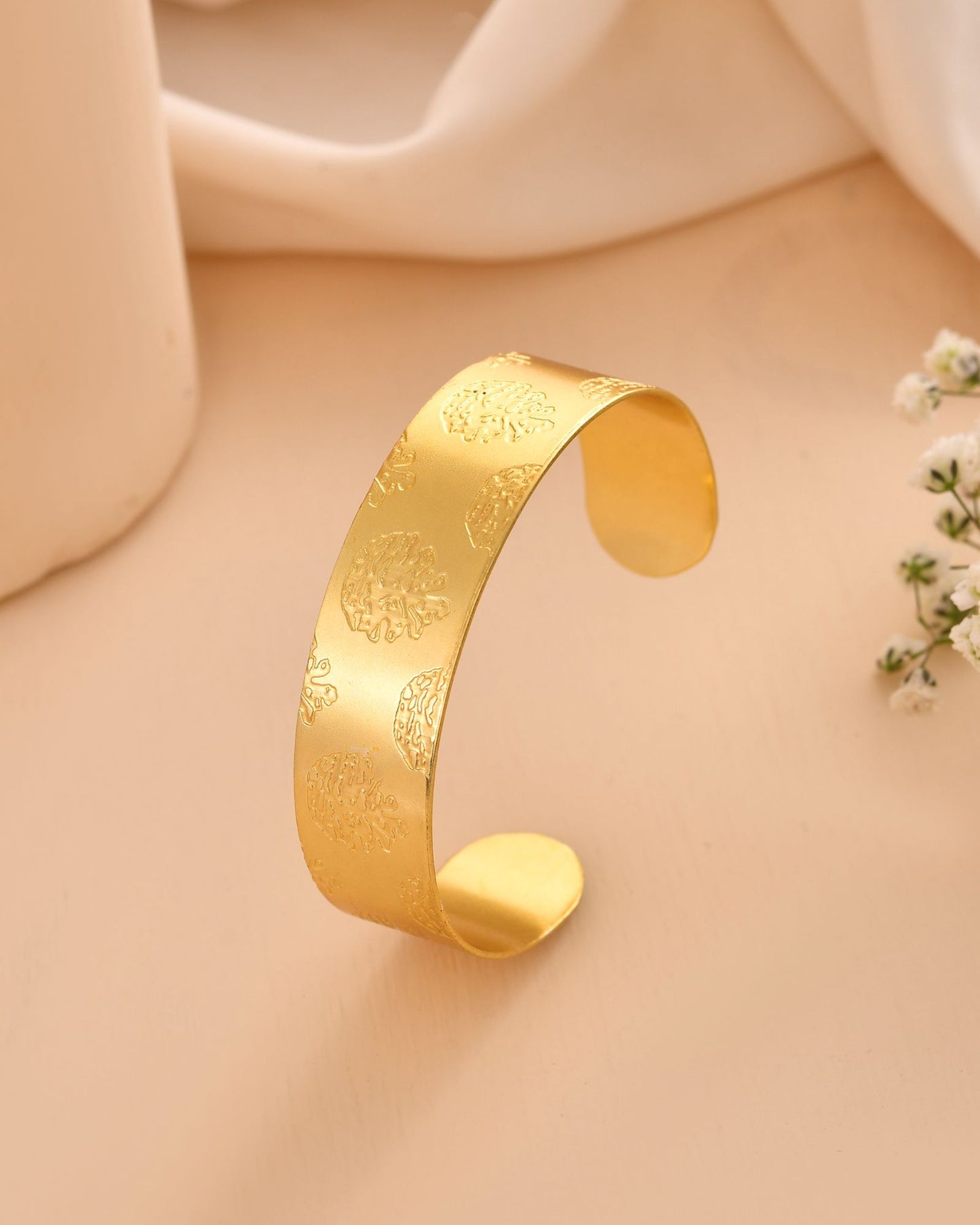 Jewels Nest Gold-Tone Engraved Wide Cuff Bangle For Women