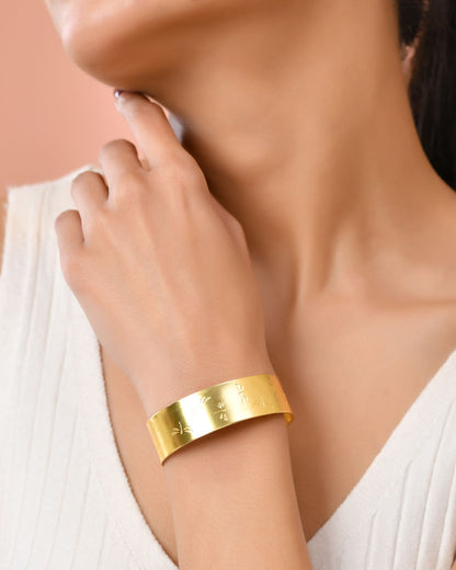 Jewels Nest Gold-Tone Anti- Tarnish Floral Engraved Wide Cuff Bangle For Women
