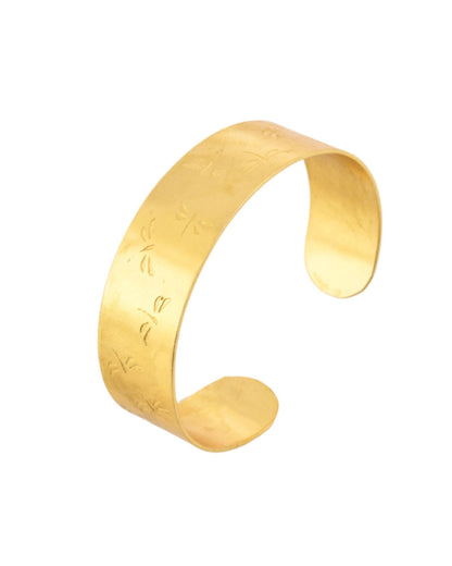 Jewels Nest Gold-Tone Anti- Tarnish Floral Engraved Wide Cuff Bangle For Women
