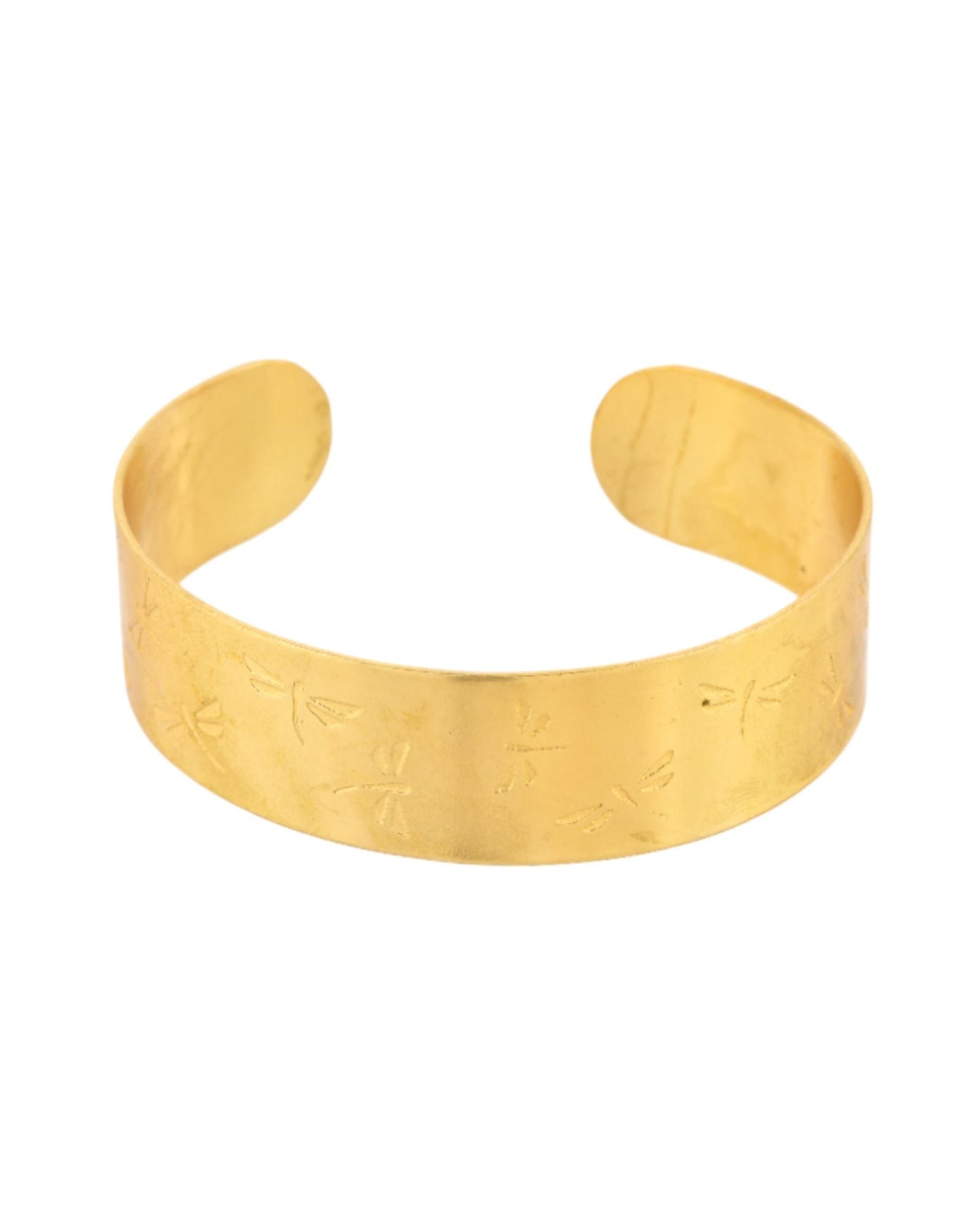 Jewels Nest Gold-Tone Anti- Tarnish Floral Engraved Wide Cuff Bangle For Women