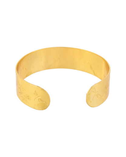 Jewels Nest Gold-Tone Anti- Tarnish Floral Engraved Wide Cuff Bangle For Women