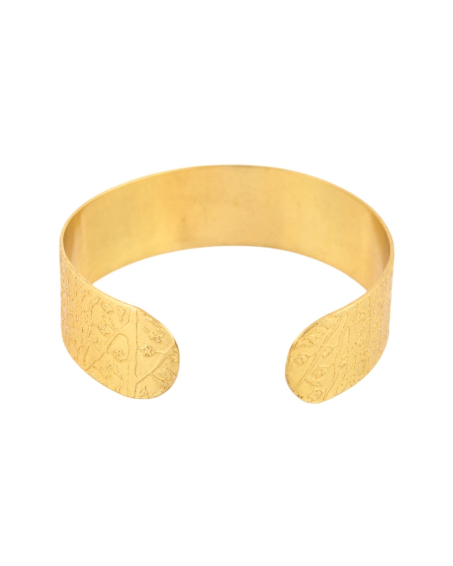 Jewels Nest Gold-Tone Anti- Tarnish Textured Wide Cuff Bangle For Women