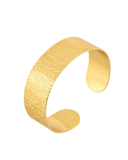 Jewels Nest Gold-Tone Anti- Tarnish Leaf Textured Wide Cuff Bangle For Women