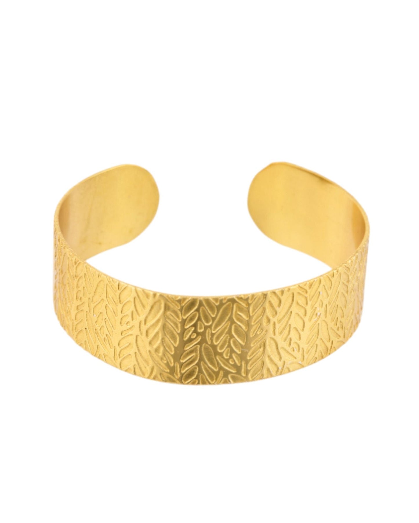 Jewels Nest Gold-Tone Anti- Tarnish Leaf Textured Wide Cuff Bangle For Women