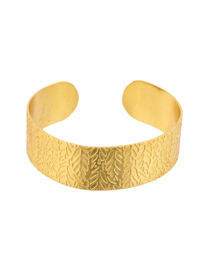 Jewels Nest Gold-Tone Anti- Tarnish Leaf Textured Wide Cuff Bangle For Women