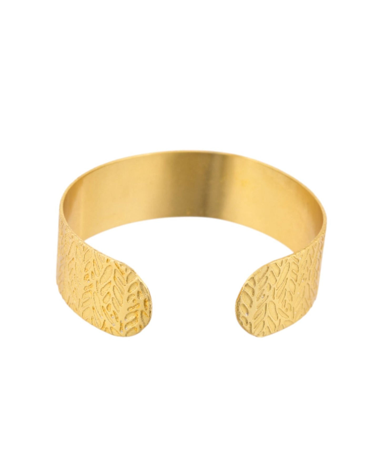 Jewels Nest Gold-Tone Anti- Tarnish Leaf Textured Wide Cuff Bangle For Women
