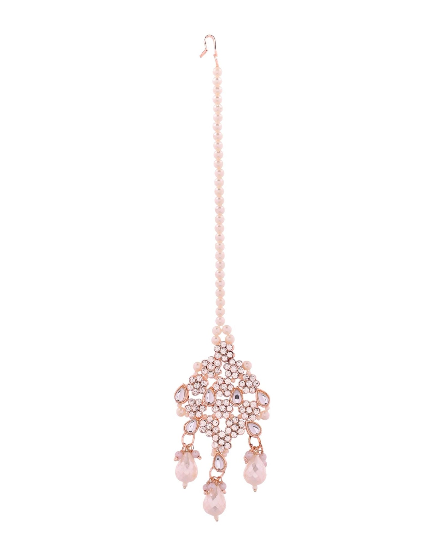 Jewels Nest Silver-Tone Pearl & Crystal Bridal Choker Necklace Set With Earrings And Maang Tikka