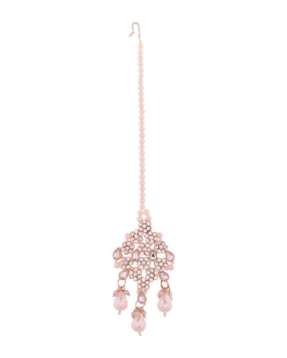 Jewels Nest Silver-Tone Pearl & Crystal Bridal Choker Necklace Set With Earrings And Maang Tikka