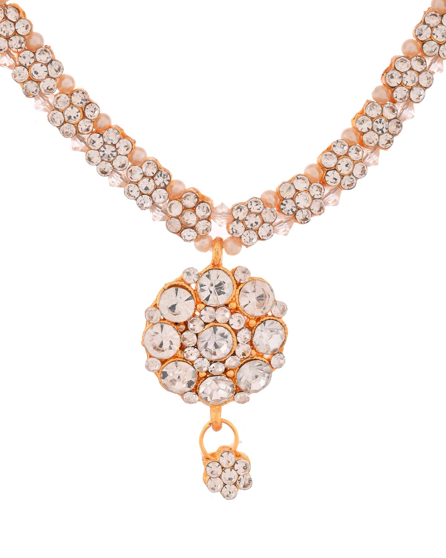 Jewels Nest Glamorous Gold-Plated Crystal Bridal Necklace Set with Earrings & Maang Tikka