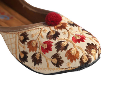 Tiny Bugs Girls Ethnic Floral Embroidered Juttis - Beige