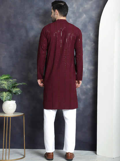 Jompers Men's Sequins Chikankari Embroidered Kurta with Pyjama - Purple