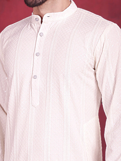 Jompers Men's Sequins Chikankari Embroidered Kurta with Pyjama - White