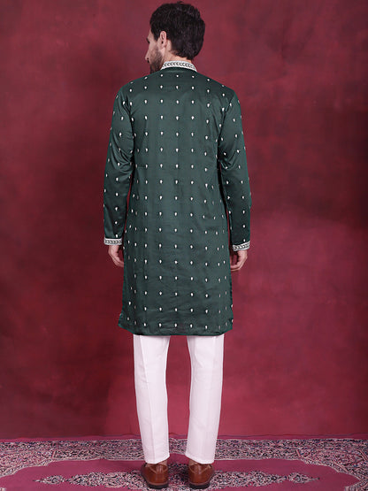 Jompers Men's Sequins Embroidered Kurta Pyjama Set - Olive