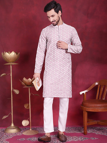 Jompers Men's Chikankari Embroidered Kurta Pyjama Set - Purple