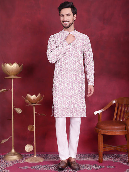 Jompers Men's Chikankari Embroidered Kurta Pyjama Set - Purple