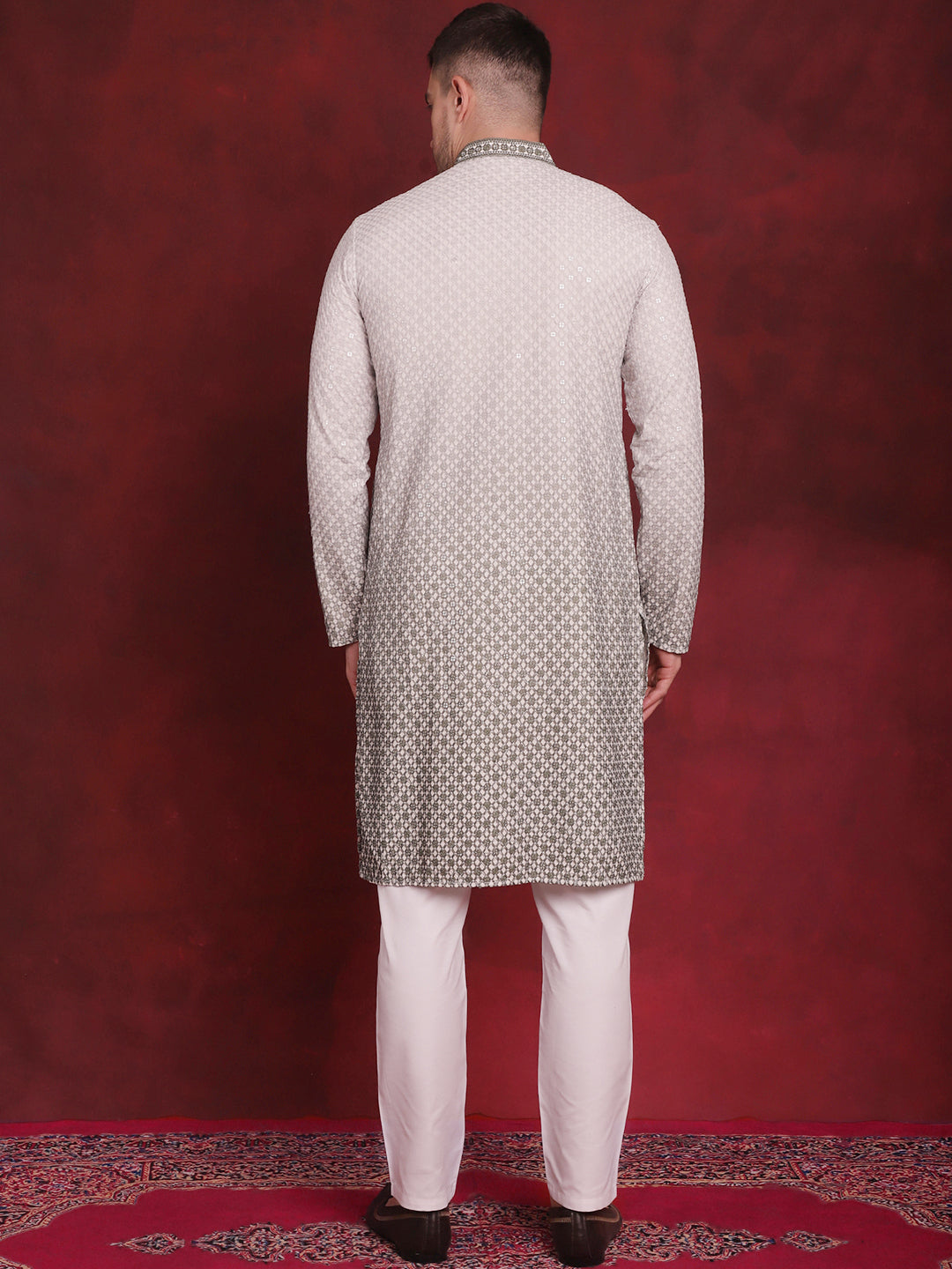 Jompers Men's Sequins Embroidered Kurta with Pyjama - Pista