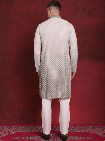 Jompers Men's Sequins Embroidered Kurta with Pyjama - Pista