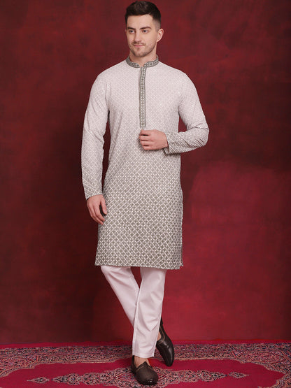 Jompers Men's Sequins Embroidered Kurta with Pyjama - Pista