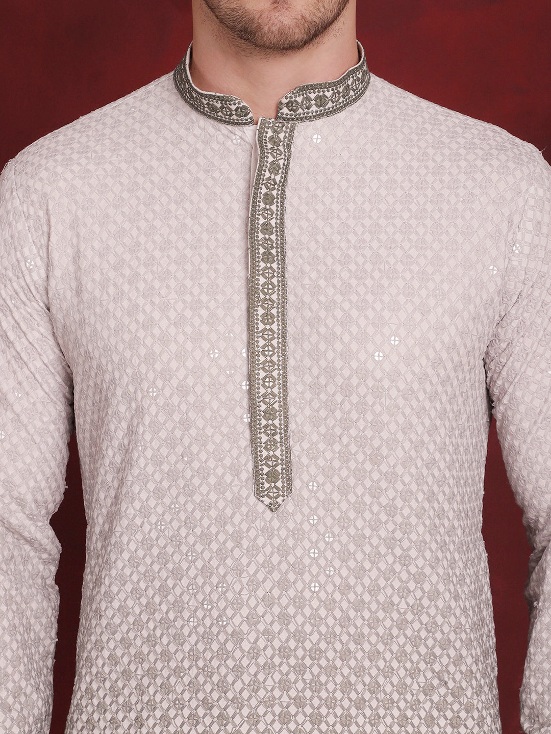 Jompers Men's Sequins Embroidered Kurta with Pyjama - Pista