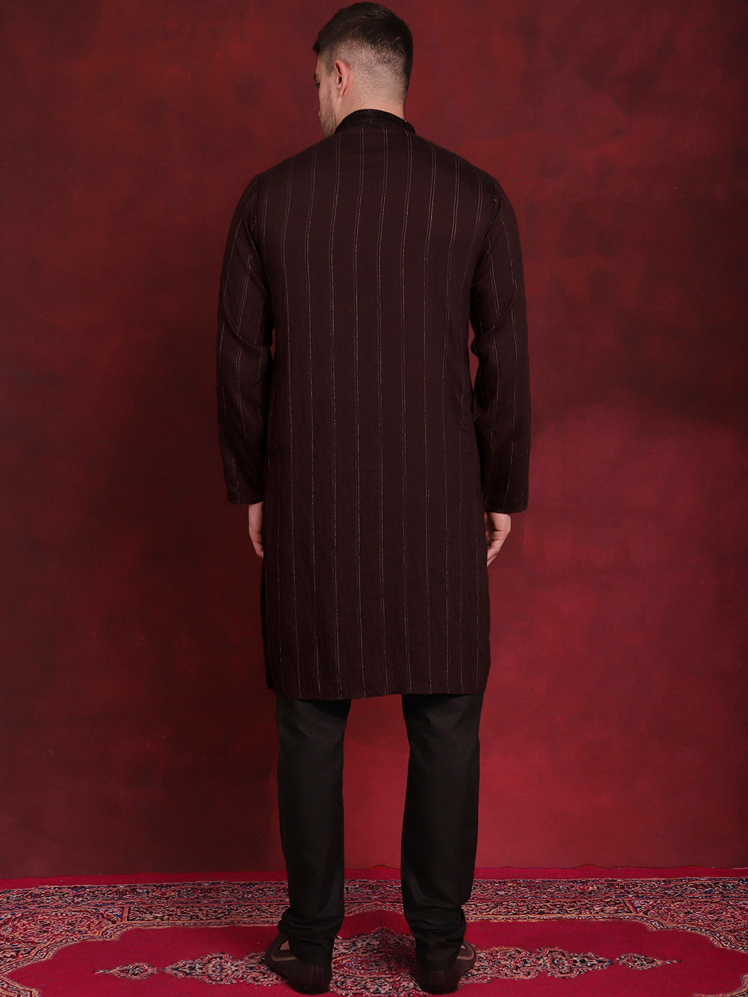 Jompers Men's Sequins Embroidered Kurta Pyjama Set - B-Maroon