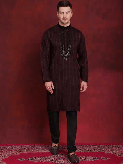 Jompers Men's Sequins Embroidered Kurta Pyjama Set - B-Maroon