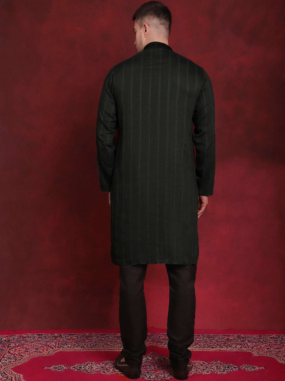 Jompers Men's Sequins Embroidered Kurta Pyjama Set - B-Olive