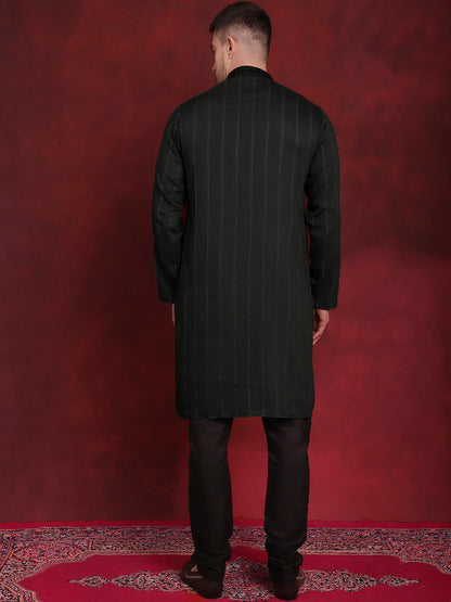 Jompers Men's Sequins Embroidered Kurta Pyjama Set - B-Olive