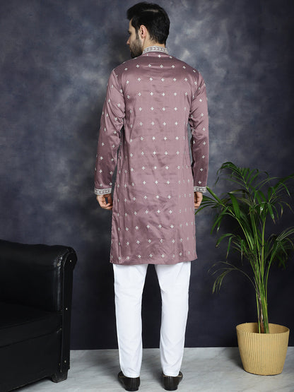 Jompers Men's Sequins Embroidered Kurta Pyjama Set - Megenta