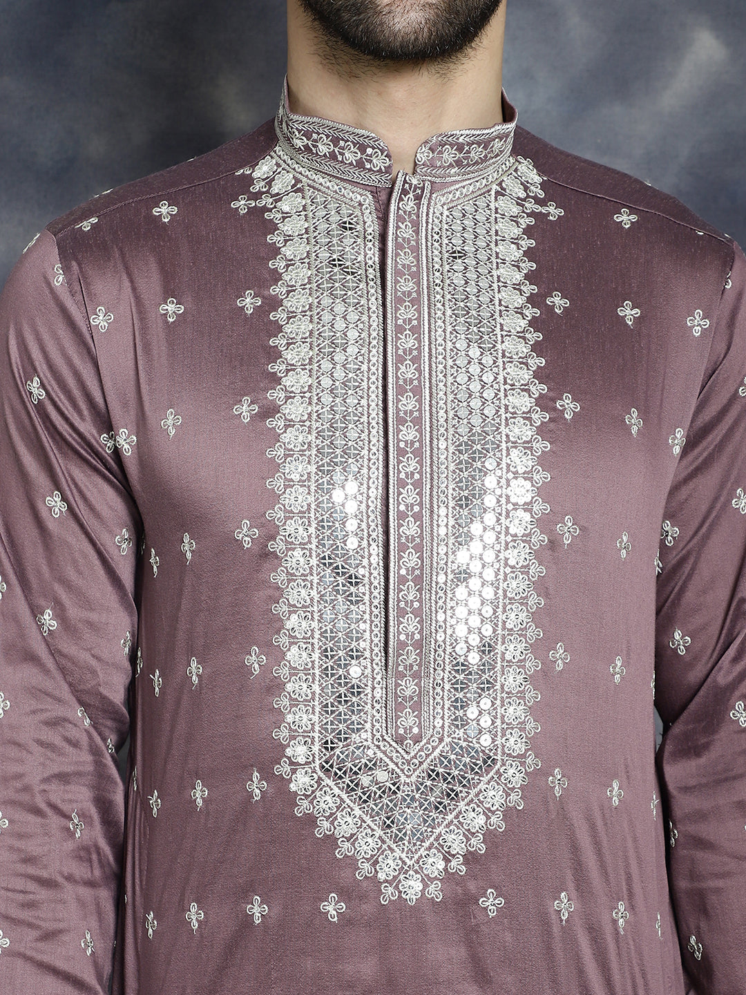 Jompers Men's Sequins Embroidered Kurta Pyjama Set - Megenta