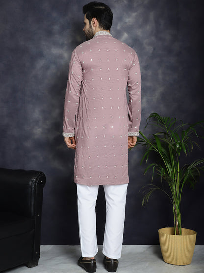 Jompers Men's Chikankari Embroidered Kurta Pyjama Set - Magenta