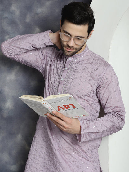 Jompers Men's Sequins Embroidered Kurta With Pyjama - Purple