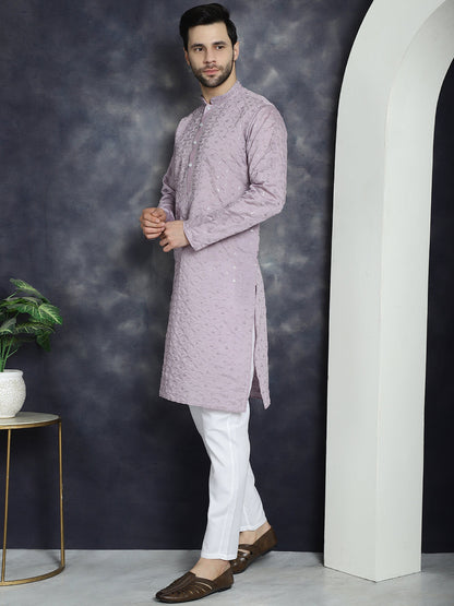 Jompers Men's Sequins Embroidered Kurta With Pyjama - Purple