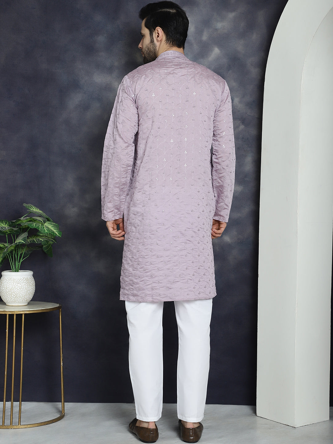 Jompers Men's Sequins Embroidered Kurta With Pyjama - Purple