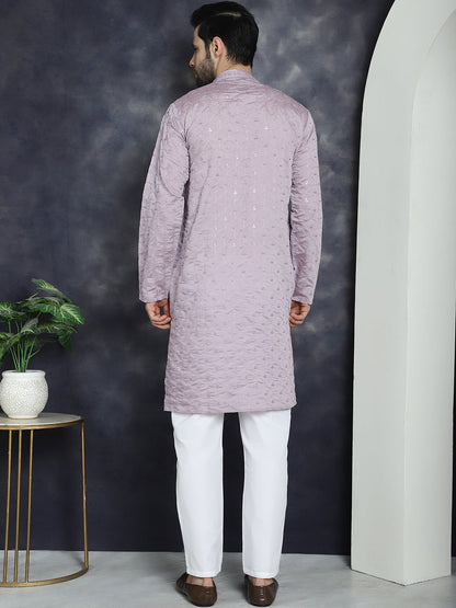 Jompers Men's Sequins Embroidered Kurta With Pyjama - Purple