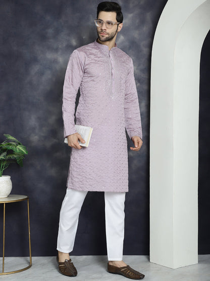 Jompers Men's Sequins Embroidered Kurta With Pyjama - Purple