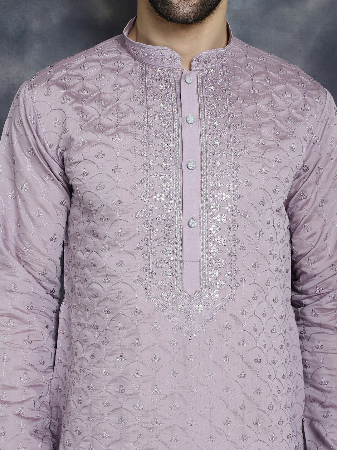 Jompers Men's Sequins Embroidered Kurta With Pyjama - Purple