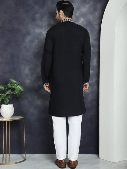Jompers Men's Embroidered Kurta With Pyjama - Black