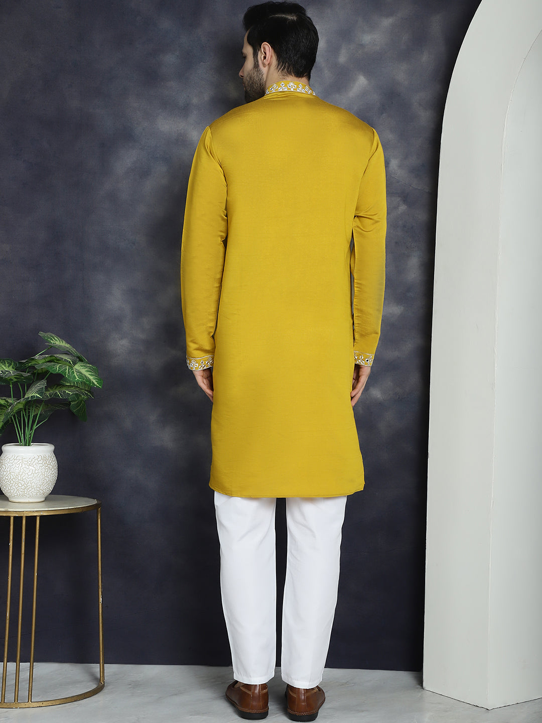 Jompers Men's Embroidered Kurta With Pyjama - Mustard