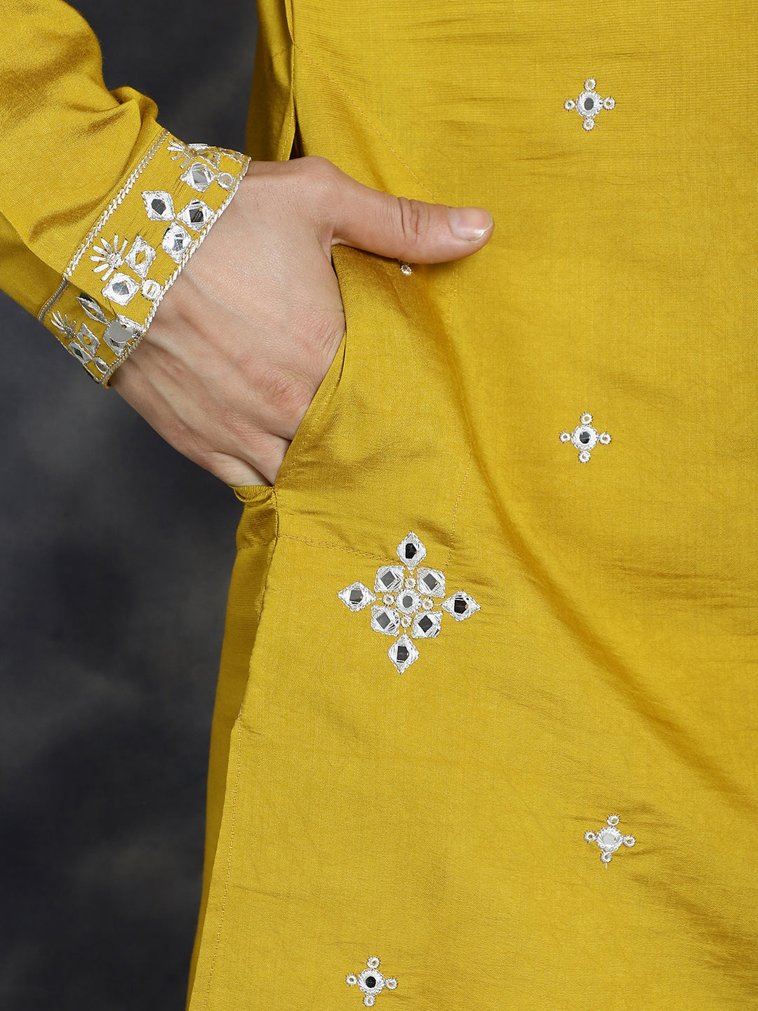 Jompers Men's Embroidered Kurta With Pyjama - Mustard