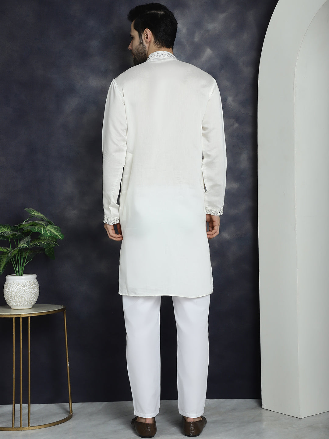 Jompers Men's Embroidered Kurta With Pyjama - White